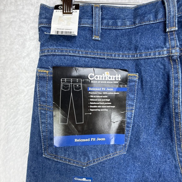 Carhartt Relaxed Fit Jeans Mens 32x34 Denim Blue Work Pants New with Tags - Picture 5 of 9
